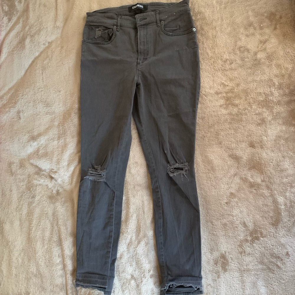 Express | Dark Grey Ripped Stretch Jegging